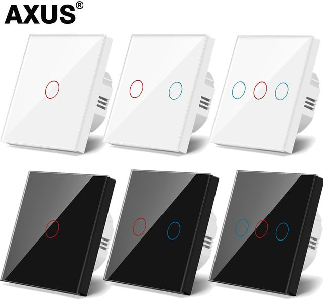 AXUS Wand-Touch-Schalter aus gehärtetem Kristallglas in Schwarz mit Lichtsensor und 220 V EU-Standard - Bild 1