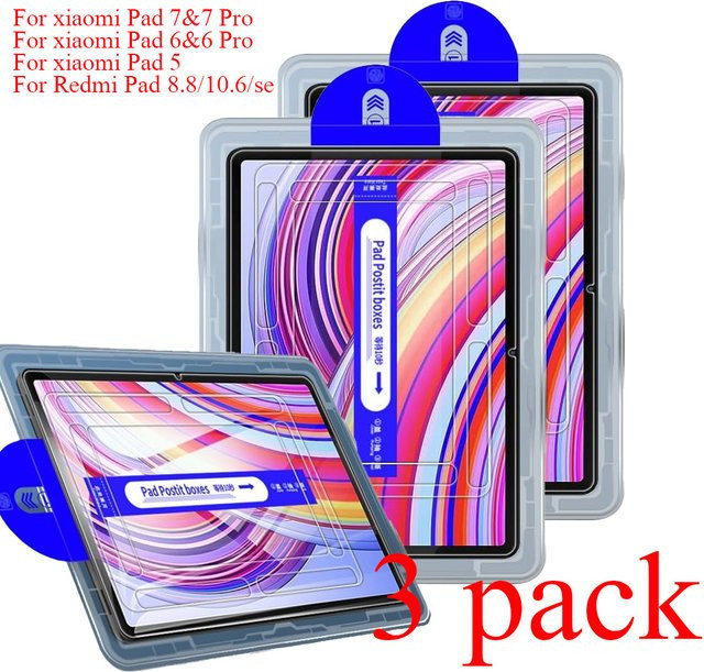 3er-Set Staubfreie Gehärtete Glas Displayschutzfolien für Xiaomi Pad 7 Pro, Pad 6, Pad 5 SE, Redmi Pad 6s, 7s Pro und Pad 8,8 in Transparent - Bild 1