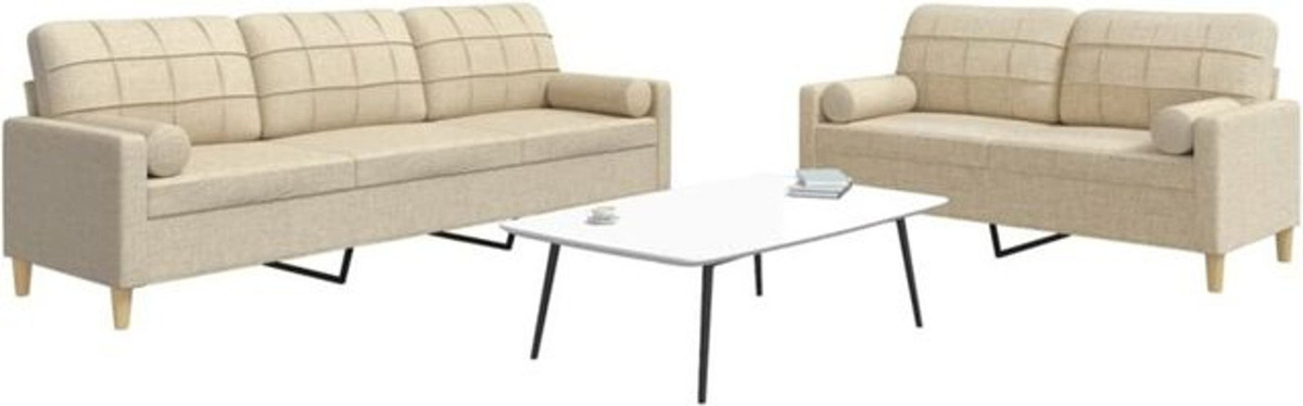 2-tlg. Sofagarnitur vidaxl in Beige aus Stoff mit Dekokissen im modernen Design - Bild 1