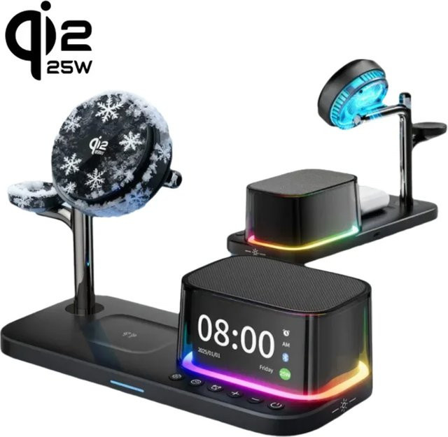 VIKEFON Magnetisches kabelloses Ladegerät mit ICE-Kühlung und Bluetooth-Lautsprecher, 25W Qi2 Schnellladestation für iPhone und Samsung, Schwarz - Bild 1