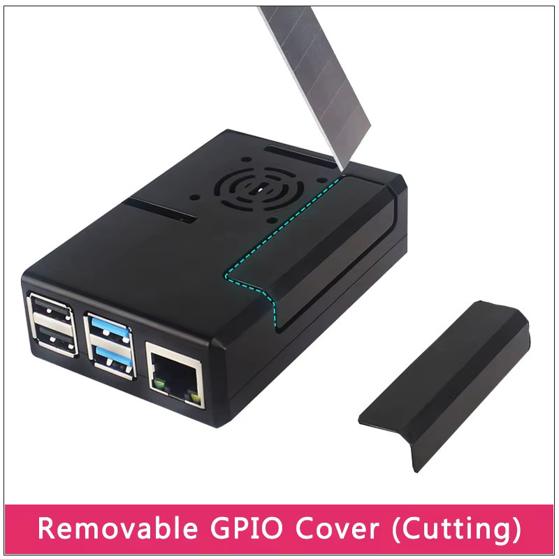 SHCHV ABS-Gehäuse für Raspberry Pi 4 Modell B in Schwarz mit transparenter Kunststoffschale und abnehmbarer GPIO-Abdeckung inklusive Lüfter - Bild 3