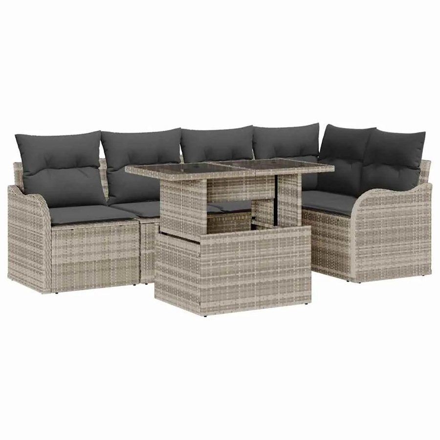vidaXL 6-teiliges Garten-Sofa-Set aus Poly Rattan in Hellgrau mit Kissen und modernem L-Shape Design - Bild 2