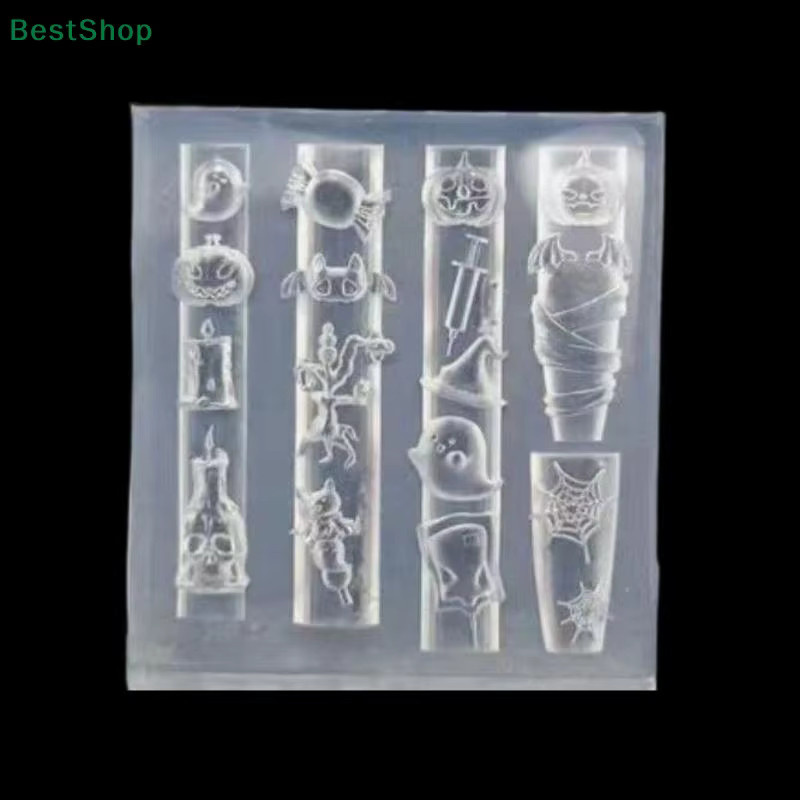 HNKMP Nagelform 3D Silikon Halloween Kürbis Spinne Relief, Transparent - Bild 4