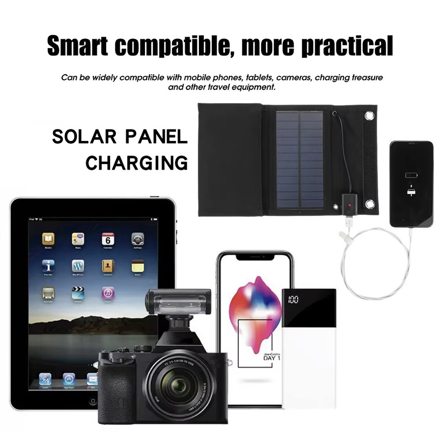 EESBAO Faltbares Wasserdichtes Solarpanel USB-Solarladegerät für Handy und Tablet in Schwarz - Bild 4