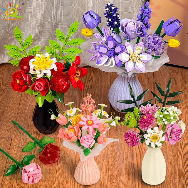 HUIQIBAO Blume Modell Baustein Set, DIY Ewige Bouquet, Natur - Bild 1