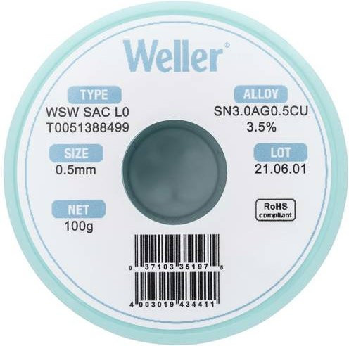 Weller WSW SAC L0 Lötzinn bleifrei Sn3,0Ag0,5Cu 100g 0,5mm - Bild 1