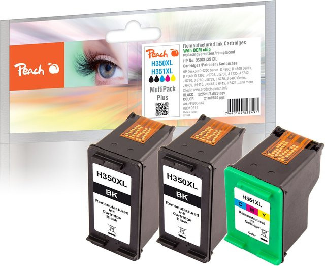 Peach Tintenpatronen Set HP 350 XL und 351 XL für HP DeskJet D 4200 und D 4260, wiederaufbereitet, Schwarz und Multicolor - Bild 1
