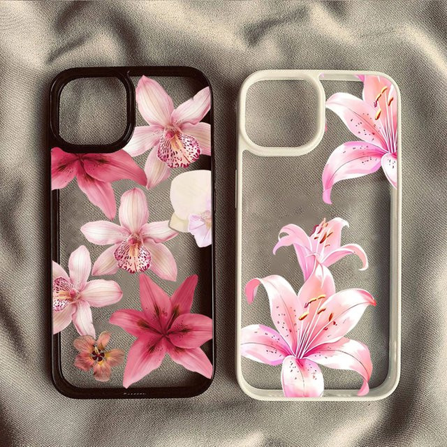 Transparente Handyhülle mit rosa Lilien- und Orchideen-Blumenmuster für iPhone Modelle - Bild 1