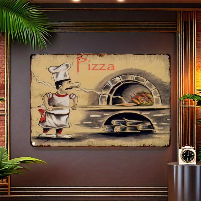Vintage Pizza-Maker Wandkunst aus Metall von Hello Young im italienischen Stil mit Wandbehanghalterung, B/H: 30 x 20 cm - Bild 1