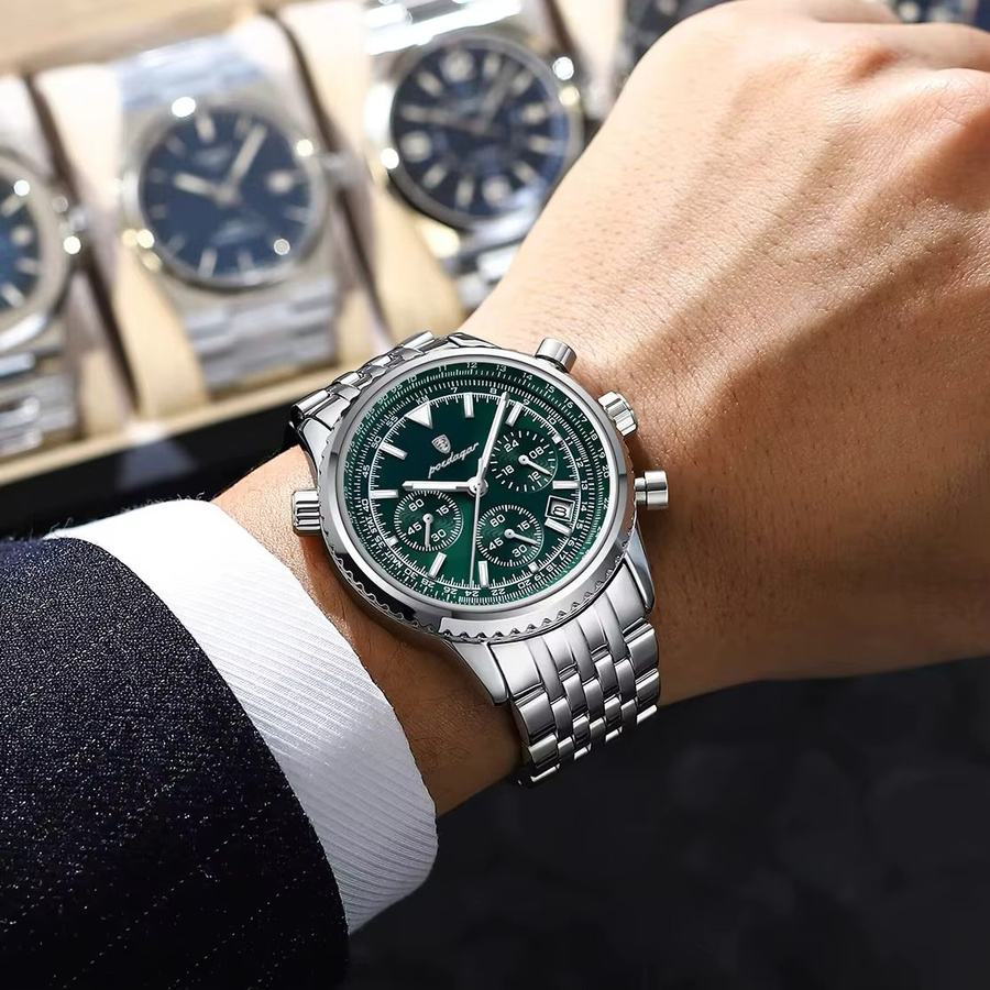 POEDAGAR Armbanduhr, Chronograph, Quarz, Edelstahl, Silber, Herren - Bild 6