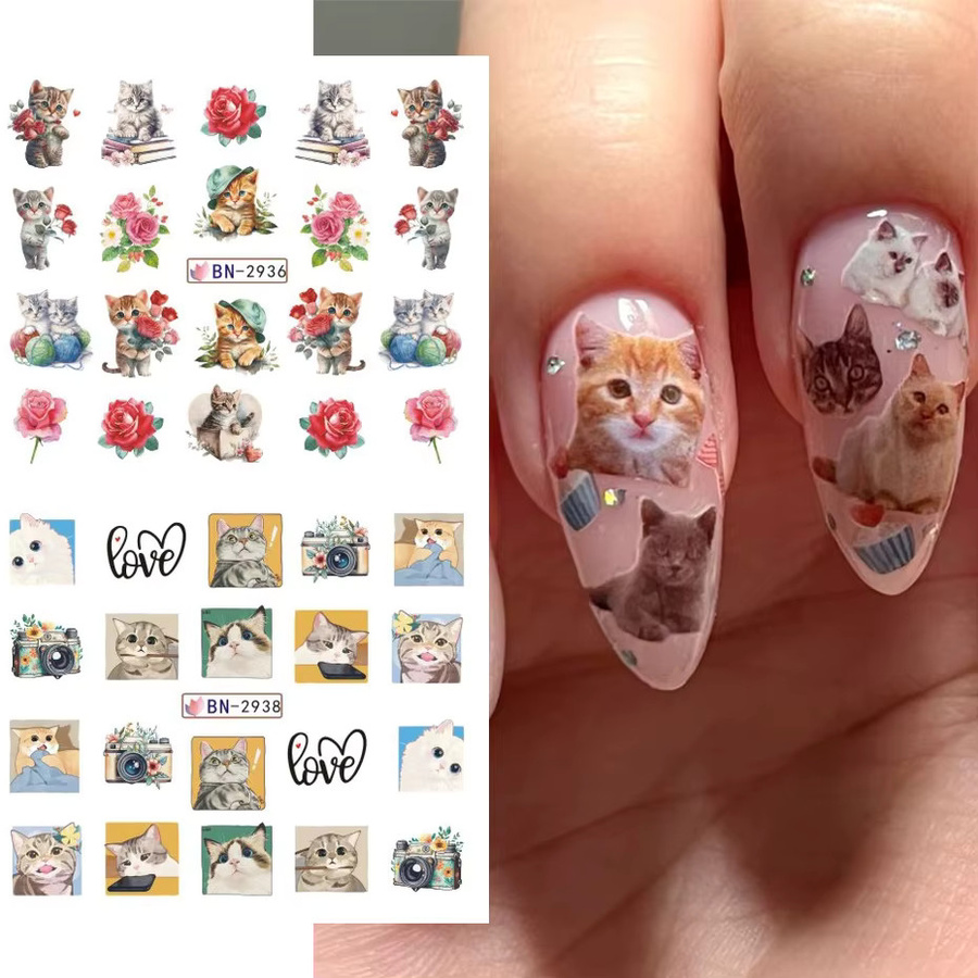 Nagelwasseraufkleber Katze Anime Design, 12 Stück - Bild 3