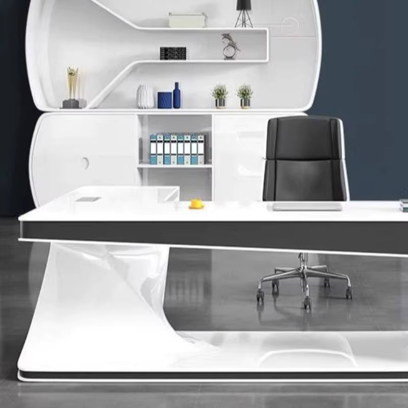 Moderner ZHIO Chefbüroschreibtisch aus Holz in Weiß, höhenverstellbarer Manager-Arbeitstisch für Home-Office und Gaming, glänzendes Design - Bild 4