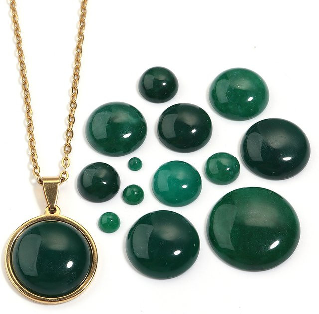 Xinyao Jade Perlen Cabochons, Grün, Rund - Bild 1