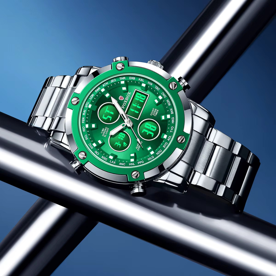 FOXBOX Armbanduhr, Analog-Digital, Quarz, Edelstahl, Silikon, Herren - Bild 2