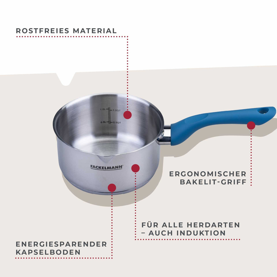 Fackelmann Stielkasserolle Essential aus Edelstahl, Blau, Durchmesser: 16 cm - Bild 3