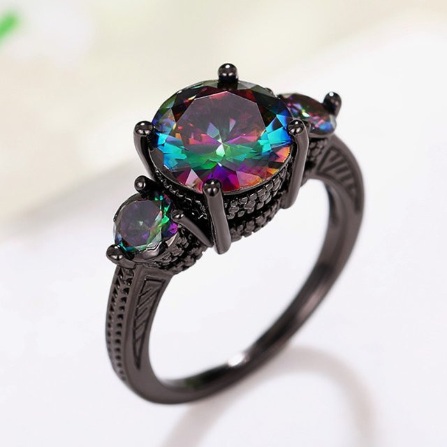 Huitan Ring, Schwarz, Zirkonia, Damen, Vintage - Bild 1