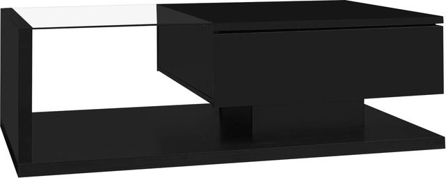 okwish Couchtisch mit Glas und LED-Effekt in Schwarz, modern und glänzend, B: 105 cm, T: 55 cm, H: 32,5 cm - Bild 1