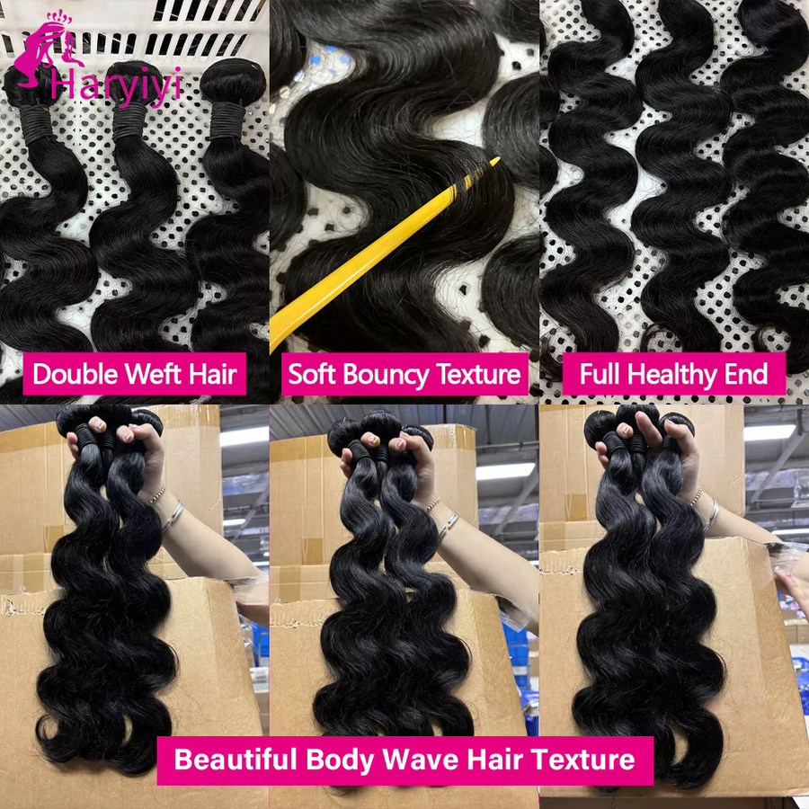 FIUMER Body Wave Echthaar-Bündel, Brasilianisches Rohhaar, Naturschwarz - Bild 4