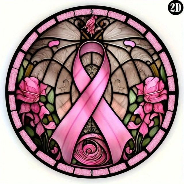 Runder Brustkrebs-Bewusstseinkranz aus Aluminium von CIFBUY in Pink mit floralem Art-Nouveau-Design, Durchmesser: 20,32 cm - Bild 1