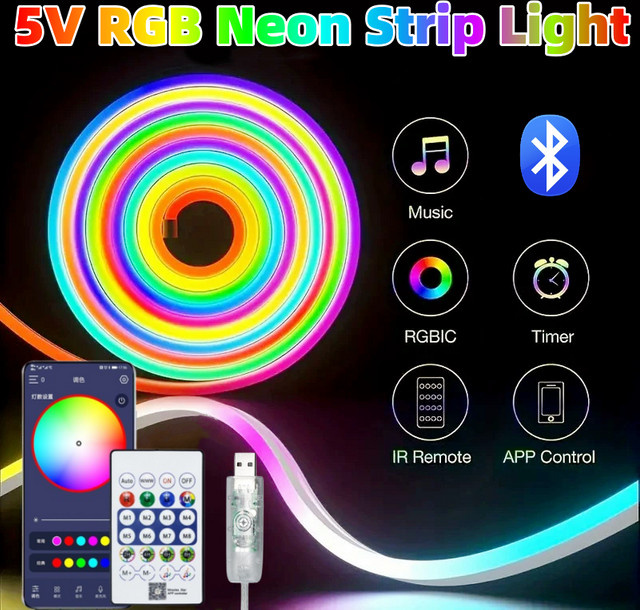 IEEYEEY RGBIC Neon LED Streifen mit Bluetooth und USB-Anschluss, IP67 Wasserdicht, Multicolour Neon Flex für Gaming und Party-Dekoration - Bild 1