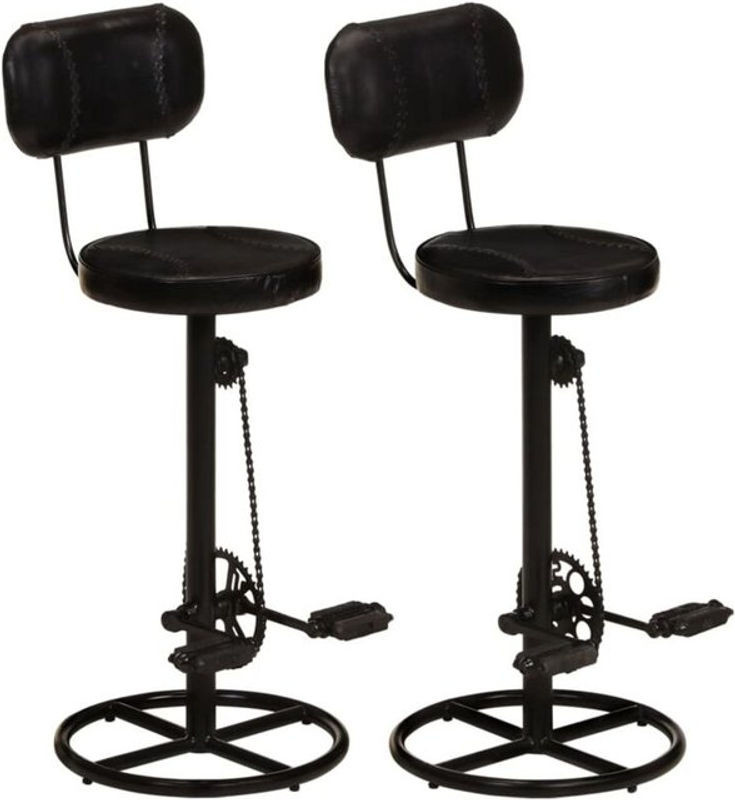 VIDAXL Barhocker Set 2 Stück im Industrial Design aus schwarzem Echtleder und Metall - Bild 1