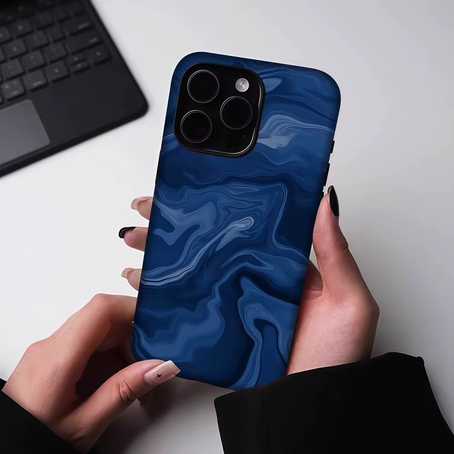 Aurbe Matte 2-in-1 MagSafe Hülle mit Tiefsee-Wellen-Design für iPhone 17 16 15 14 Plus Pro Max, Stoßfeste Hartschale, Blau - Bild 5