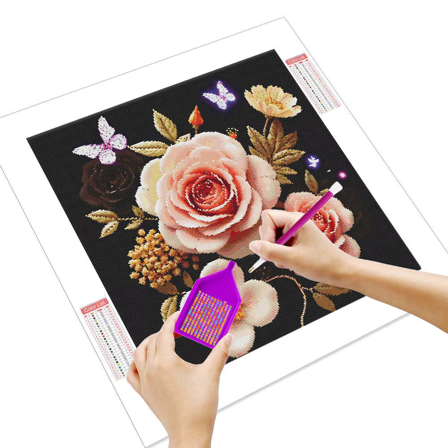 HUACAN Diamantmalerei Set mit Blumen und Schmetterlingen, Rundes Wandkunst-Kit aus Harz und Perlen, Multicolour, Durchmesser: 20 cm - Bild 2