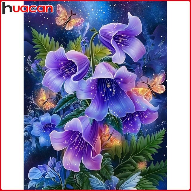 Huacan Diamantgemälde Morning Glory Blume als Diamantmosaik mit runden Strasssteinen in modernem floralem Design - Bild 1