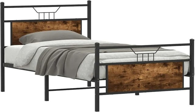 vidaXL Bettgestell aus Holzwerkstoff und Stahl in Räuchereiche, B/T: 100 x 190 cm - Bild 1