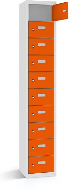 rotstahl Wertfachschrank mit 10 Fächern in Orange und lichtgrauem Korpus, B/T/H: 42,5 x 50 x 180 cm - Bild 1