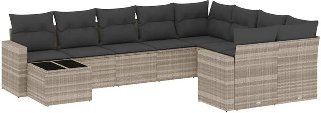 vidaXL 10-tlg. Garten-Sofagarnitur in L-Form aus Polyrattan mit Kissen in Hellgrau - Bild 1