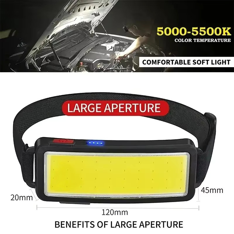 KDULIT COB-Arbeitskopflampe in Schwarz, wiederaufladbare LED-Kopflampe mit Typ-C-Anschluss und integriertem Akku für professionelle Reparaturarbeiten - Bild 4