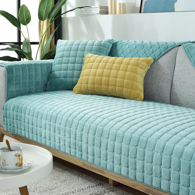 HOMEMOTION Plüsch-Sofabezug aus Polyester in See-Grün, rutschfester Schonbezug für das Sofa, B: 240 cm, T: 110 cm - Bild 1