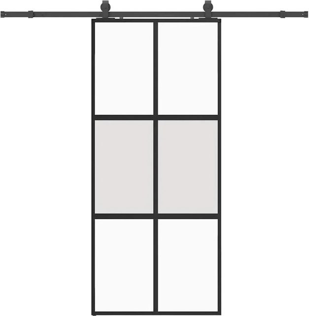 vidaXL Schiebetür aus Hartglas mit Beschlag in Schwarz, B: 90 cm, H: 205 cm - Bild 1