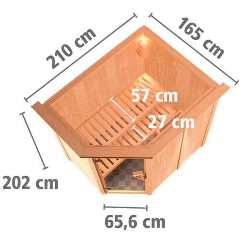 Karibu Sauna Vijandi für 3 Personen aus Fichtenholz in Beige ohne Ofen B/T/H: 210 x 202 x 165 cm - Bild 2