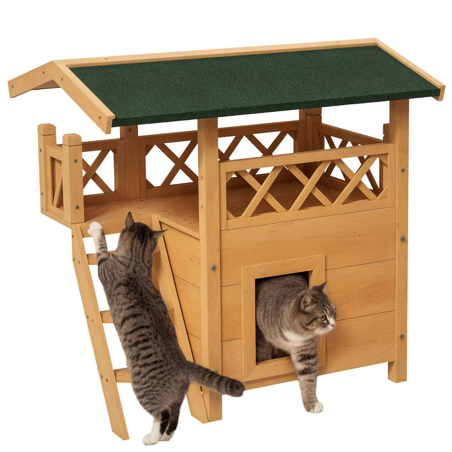 PawHut Katzenhaus aus Fichtenholz mit Asphaltdach in Weiß, wetterfest, B/H/L: 50 x 73 x 77 cm - Bild 2