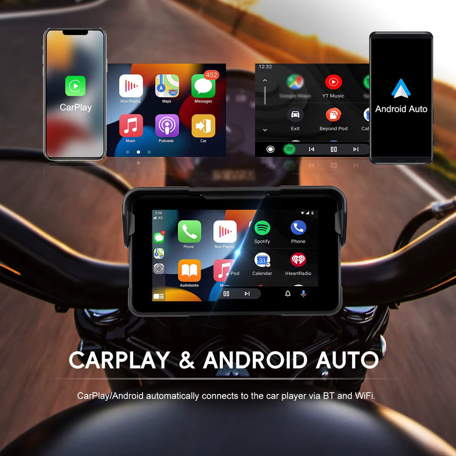 Podofo Tragbarer 5-Zoll Motorrad MP5 Multimedia-Player mit kabellosem CarPlay, Android Auto und Bluetooth in Schwarz - Bild 2