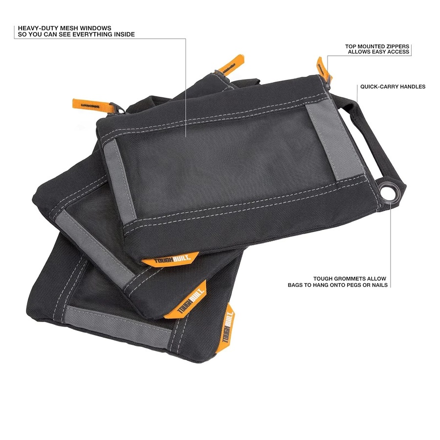 TOUGHBULILT Werkzeugtasche und Schraubenaufbewahrungstasche aus Segeltuch, 3er-Set, Schwarz, B/T/H: 27,5 x 17,5 x 3 cm - Bild 2