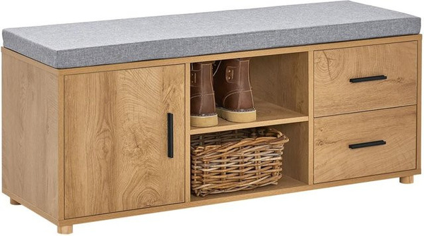 SoBuy Schuhbank FSR148-N in Natur mit 2 Schubladen und 4 Fächern, B/T/H: 76 x 35 x 47 cm