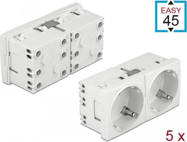 Delock Easy 45 Schutzkontakt-Steckdose mit 45°-Anordnung, 2-fach erweiterbar, Farbe: Weiß, 5 Stück, B/H: 45 x 45 mm - Bild 1