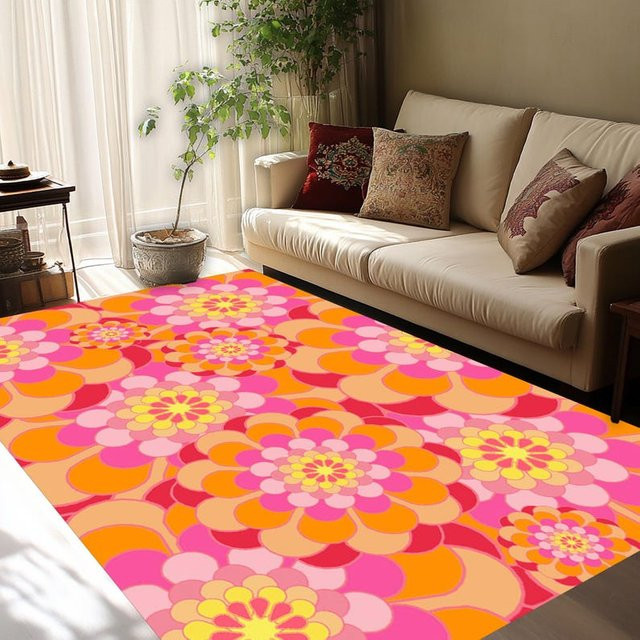 Karpetti Bunter Teppich mit Retro-Blumenmuster in Pink und Orange, B/B: 180 x 230 cm - Bild 1