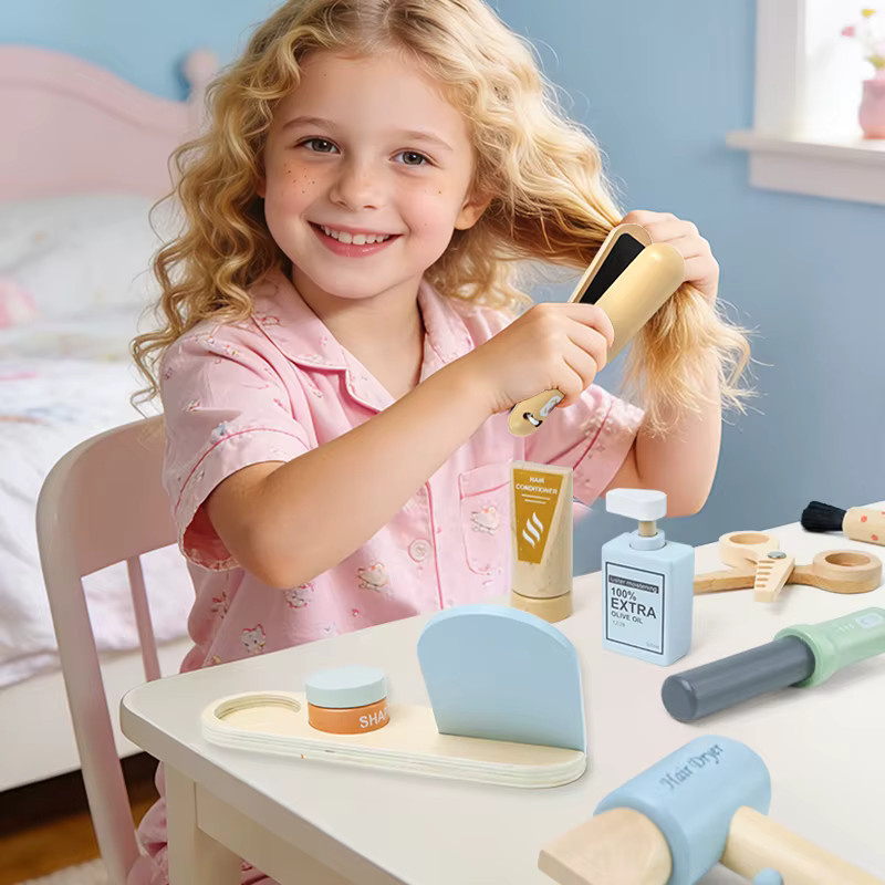 Dusan Wood Mädchen-Schönheitssalon-Set, Haar- und Make-up-Set, Holzspielzeug - Bild 2