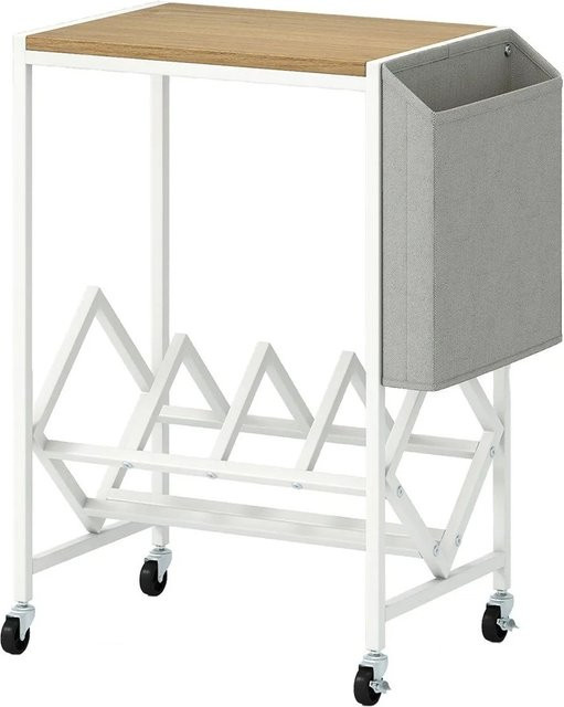 Costway Plattenspieler Regal in Weiß mit Rollen aus Holz und Metall, B/T/H: 64,0 x 30,0 x 30,0 cm - Bild 1
