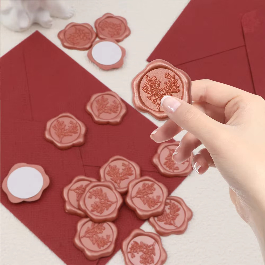 25 Stück selbstklebende Wachssiegel-Aufkleber im Eukalyptus-Blätter-Stil für Hochzeitseinladungen und Geschenke - Bild 2