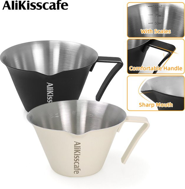 ALIKISSCAFE Espresso Messbecher aus Edelstahl in Silber mit 100 ml Fassungsvermögen für Barista Zubehör und die Küche - Bild 1
