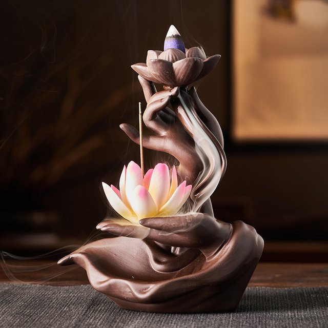 Ciqcai Keramik Weihrauchbrenner Zen Buddha in Agave Braun für Rückfluss-Weihrauch - Bild 1