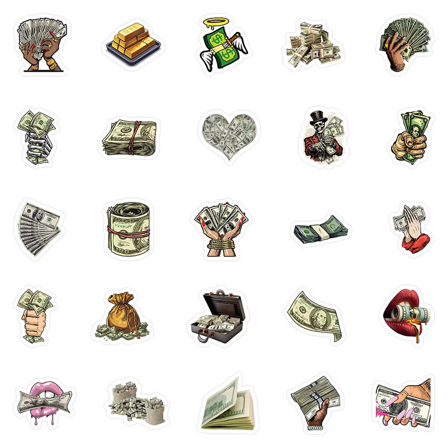 50 Stück Geldwelt Motiv Aufkleber von Golden Memory Stickers Store in Gold und Multicolour zur Dekoration von Tagebüchern und Sammelalben - Bild 3