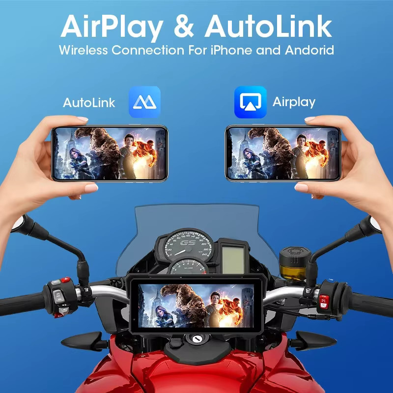 Jansite Tragbares Motorrad-Navigationssystem mit 8,1 Zoll 4K DVR Touchscreen, kabelloses CarPlay, GPS, Bluetooth und Wi-Fi, IP67 wasserdicht und staubdicht, Schwarz - Bild 3