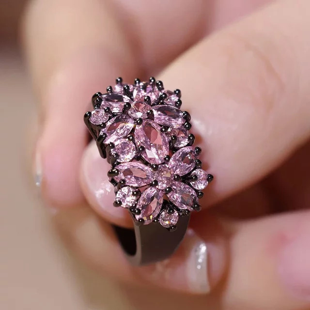 Huitan Rosa Ringe, Zirkonia, Schwarz, Damen - Bild 1