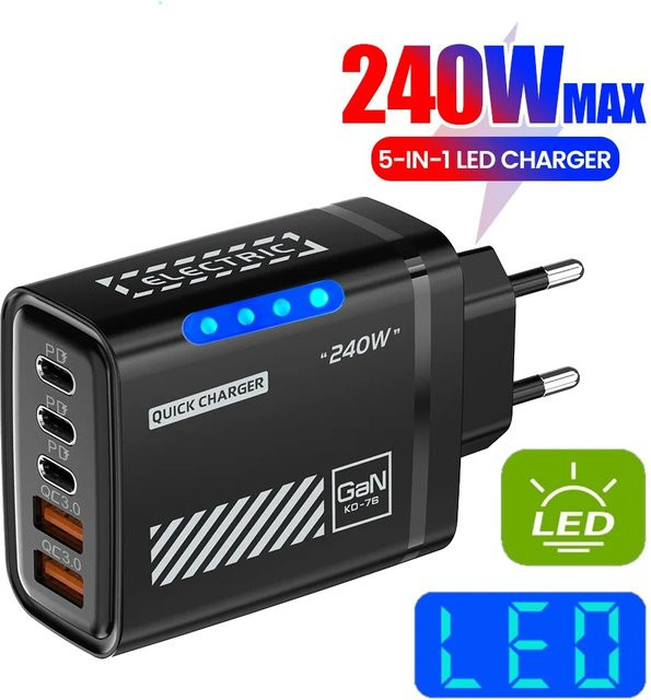 Maerknon 5-Port USB Typ-C PD Schnellladegerät mit QC 3.0 Fast Charging Adapter in Schwarz - Bild 1